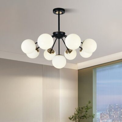 Lustra model N36368-9 – 9 x E27, abajururi elegante, finisaj negru