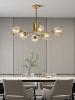 Lustra model N6802-6 – 6 x E27, abajururi elegante, finisaj auriu