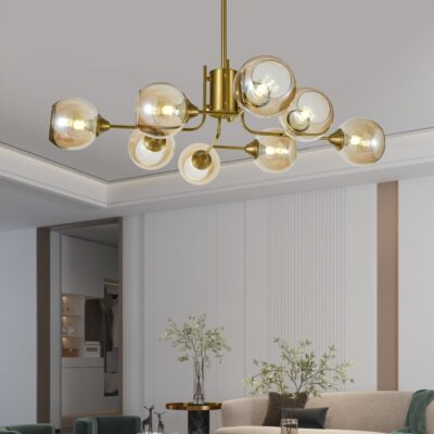 Lustra model N6802-8 – 8 abajururi elegante, finisaj auriu