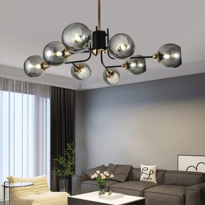 Lustra model N6802-8 – 8 abajururi elegante, finisaj negru