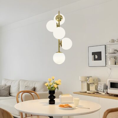 Lustra model N6803-5 – 5 abajururi elegante, finisaj auriu