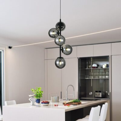 Lustra model N6804-5 – 5 abajururi elegante, finisaj negru