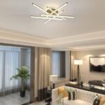 Lustră LED cu 7 surse de iluminare (6+1), 98W, cu telecomandă – Design elegant auriu - imagine 4