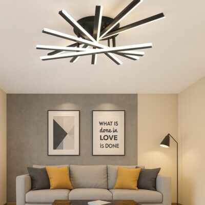 Lustră LED cu 7 surse de iluminare, 125W, cu telecomandă – Design clasic, negru elegant