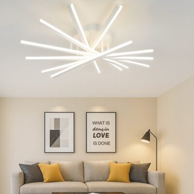 Lustră LED cu 7 surse de iluminare, 125W, cu telecomandă – Design clasic, alb