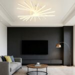 Lustră LED cu 9 surse de iluminare, 164W, cu telecomandă – Design clasic alb