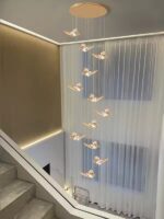 Candelabru LED – Model DJ011-12, 48 W, cristal & metal auriu, cu telecomandă - imagine 2