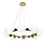 Lustră Suspendată cu 8 Abajururi – Design Auriu/Negru, Ø80 cm, Fasung E27, Înălțime Reglabilă