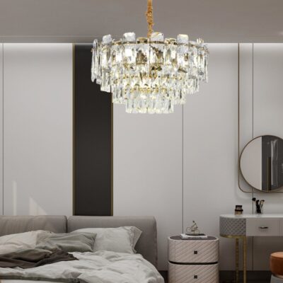 Candelabru 5861-500 – Cristale elegante și finisaj auriu, 8 socluri E14 💫