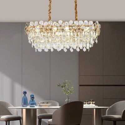 Candelabru Model 75001-800 – Cristale elegante și finisaj auriu, 8 socluri E14 💫