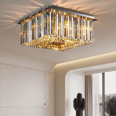 Candelabru Model H98348-600 – 8 socluri E14, metal cromat și cristale elegante 💫