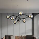 💡 Pendul N6805/7 – Design Modern cu 7 Abajururi în Negru & Crom