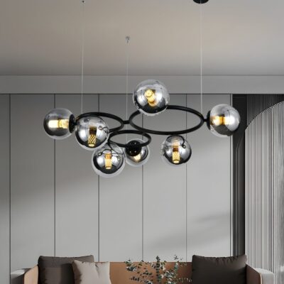 💡 Pendul N6805/7 – Design Modern cu 7 Abajururi în Negru & Crom