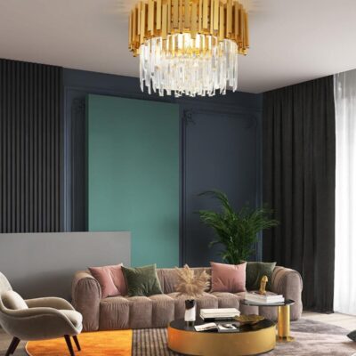 Candelabru modern cu cristale – 40 cm, culoare auriu
