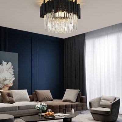 Candelabru modern cu cristale – 30 cm, culoare negru
