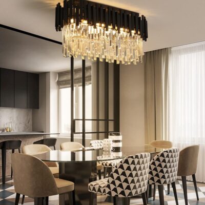 Candelabru modern cu cristale – 75x30 cm, culoare negru