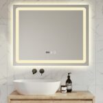 Oglindă LED Baie 80x60 cm cu Touch Premium, Dezaburire, Lumini Variabile, Termometru și Ceas Integrat