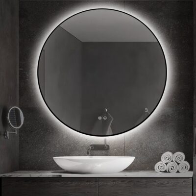 🪞 Oglindă LED cu Touch, Funcție Dezaburire și 3 Tipuri de Lumină – Ramă Negru Mat, 90 cm, Model J188-90 Smack