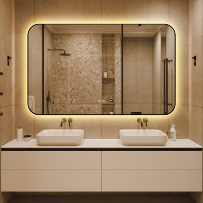 🪞 Oglindă LED cu Touch și Funcție Dezaburire – Ramă Negru, 130x80 cm, Model J187-13080 Smack