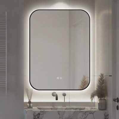 🪞 Oglindă LED cu Touch și Funcție Dezaburire – Ramă Negru, 60x80 cm, Model J187-6080 Smack