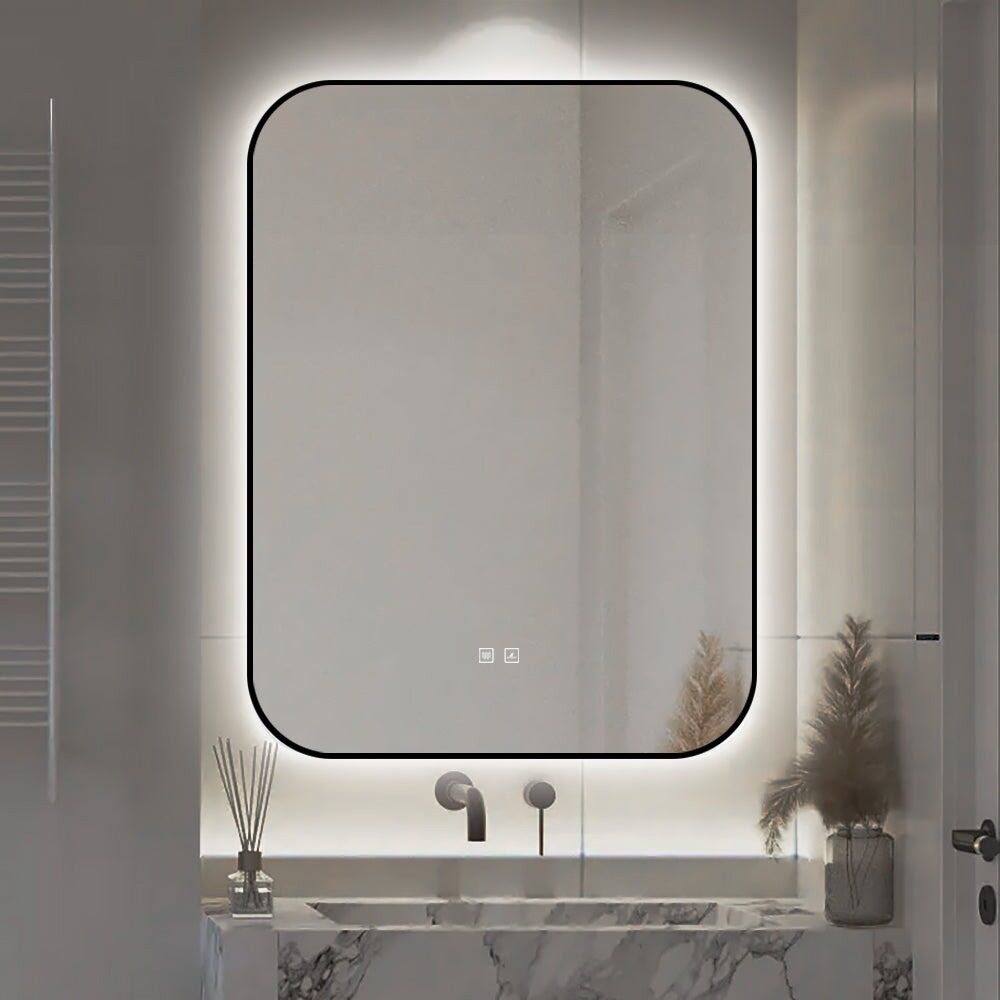 J187-6080_4 🪞 Oglindă LED cu Touch și Funcție Dezaburire – Ramă Negru, 60x80 cm, Model J187-6080 Smack - imagine 1