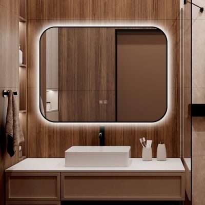 🪞 Oglindă LED cu Touch și Funcție Dezaburire – Ramă Negru, 80x60 cm, Model J187-8060 Smack