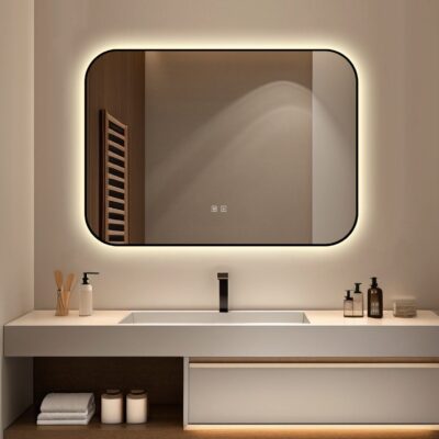 🪞 Oglindă LED cu Touch și Funcție Dezaburire – Ramă Negru, 90x65 cm, Model J187-9065 Smack
