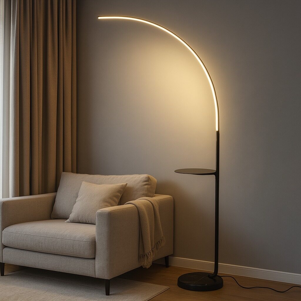 LampadarLED166cm48WArcModerncu3T Lampadar LED 166 cm, 48W, Arc Modern cu 3 Tipuri de Lumină și Telecomandă – Model 9234/1 - imagine 1
