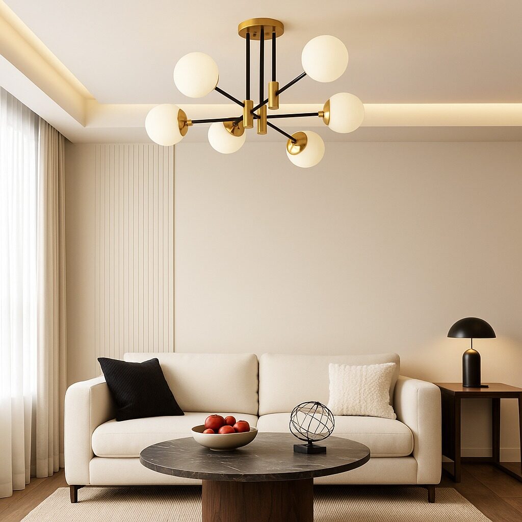 LustraLED_model83166_6xE27_O690m 💡 Lustra LED 8316/6 – Eleganță Retro-Chic cu 6 Surse E27 - imagine 1
