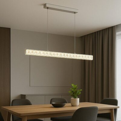 Pendul LED Suspendat cu Cristale, 56W, 800×55×1500 mm
