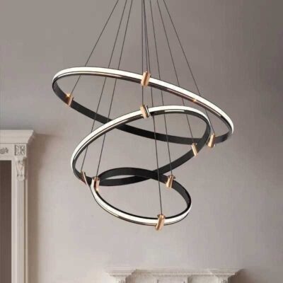 Lustra LED 3736-4+6+8 BK – 115W, Design Modern, cu Telecomandă și Lumină Reglabilă