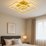 Lustră LED Dreptunghiulară cu Telecomandă, 2×99W, Lumină Reglabilă 3000K–6500K, 700×470×200 mm, Auriu