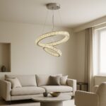 Pendul LED cu Inele de Cristal, 100W, Ø500 + Ø300 mm, Înălțime Reglabilă 1200 mm, Lumină Reglabilă 3500K–6500K, Telecomandă 2.4G – Model 751-5+3