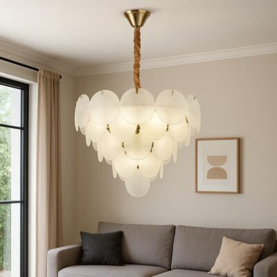 Candelabru Modern cu Sticlă Mată, 15 Becuri E27, Ø75 cm, H42 cm – Model 5867-750 TB