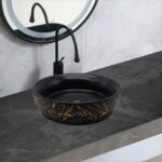Lavoar Ceramic Premium Rotund Negru–Gold 40×40×11CM – Model 736