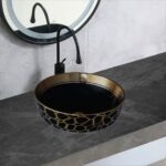 Lavoar Ceramic Premium Rotund Gold–Negru 41.5×41.5×13.5CM – Model G516