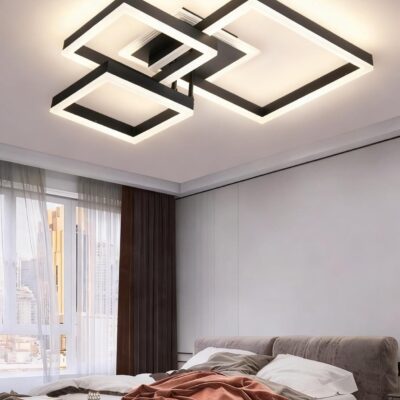 Lustră 5702 BK cu Telecomandă, 61×2W, 3 Culori de Lumină, Design Modern Negru, 470×470×120 mm