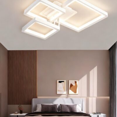 Lustră 5702 WH cu Telecomandă, 61×2W, 3 Culori de Lumină, Design Modern Alb, 470×470×120 mm