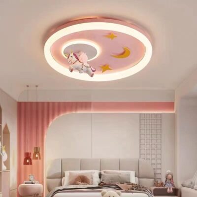 Lustră LED pentru Camera Copiilor, Design Unicorn, Ø550 mm, 3 Culori de Lumină