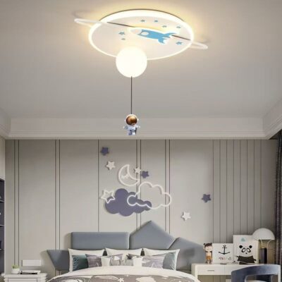 Lustră LED pentru Copii, Design Rachetă & Astronaut 3D, Ø550 mm, 3 Culori de Lumină