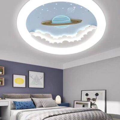 Lustră LED pentru Camera Copiilor, Design Planetă cu Inele, Ø550 mm, 3 Culori de Lumină