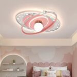Lustră LED pentru Camera Copiilor, Design Planetă Roz cu Inele 3D, Ø550 mm, 3 Culori de Lumină