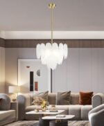 Candelabru Model 5866-400 – Textură Sticlă & Metal, 6x E27, Auriu