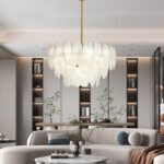 Candelabru Model 5866-600 – Textură Sticlă & Metal, 10x E27, Auriu