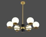 Lustră Model F0028-6 cu Abajururi – 6x E27, Auriu / Negru - imagine 2
