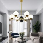Lustră Model F0028-6 cu Abajururi – 6x E27, Auriu / Negru