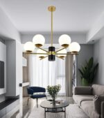 Lustră Model F0028-6 cu Abajururi – 6x E27, Auriu / Negru