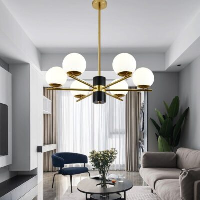 Lustră Model F0028-6 cu Abajururi – 6x E27, Auriu / Negru