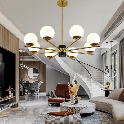 Lustră Model F0028-8 cu Abajururi – 8x E27, Auriu / Negru