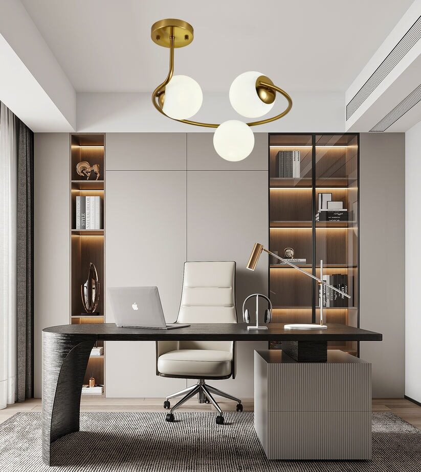 F78-3 Lustră Model F78-3 cu Abajururi – 3x E27, Auriu - imagine 1
